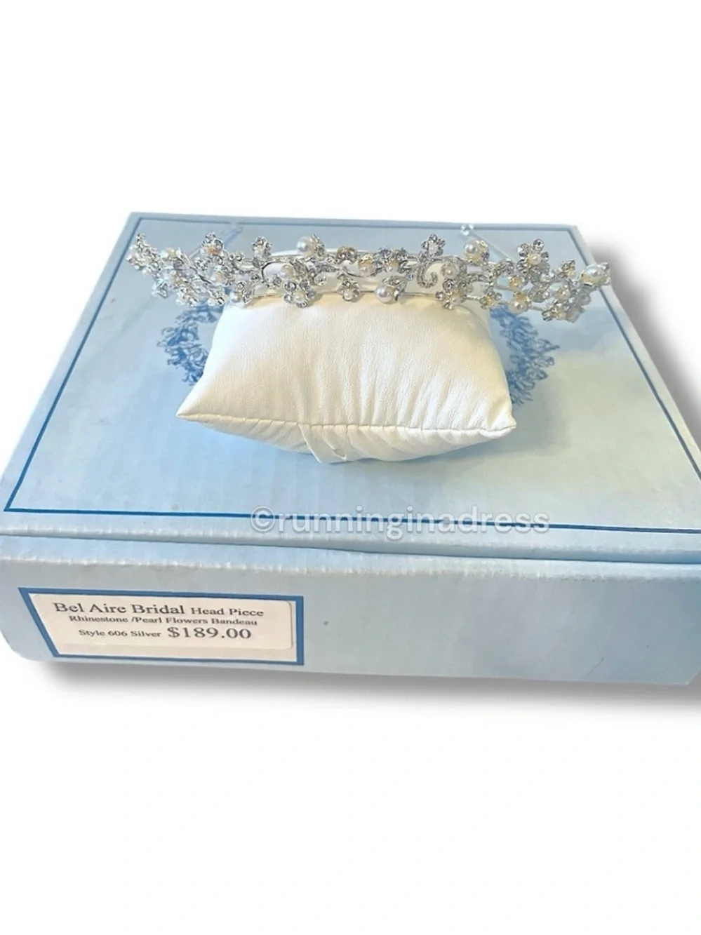Vtg 90s Bel Aire Bridal Headpiece Style 606 Silver Pearl Rhinestone Tiara Crown
